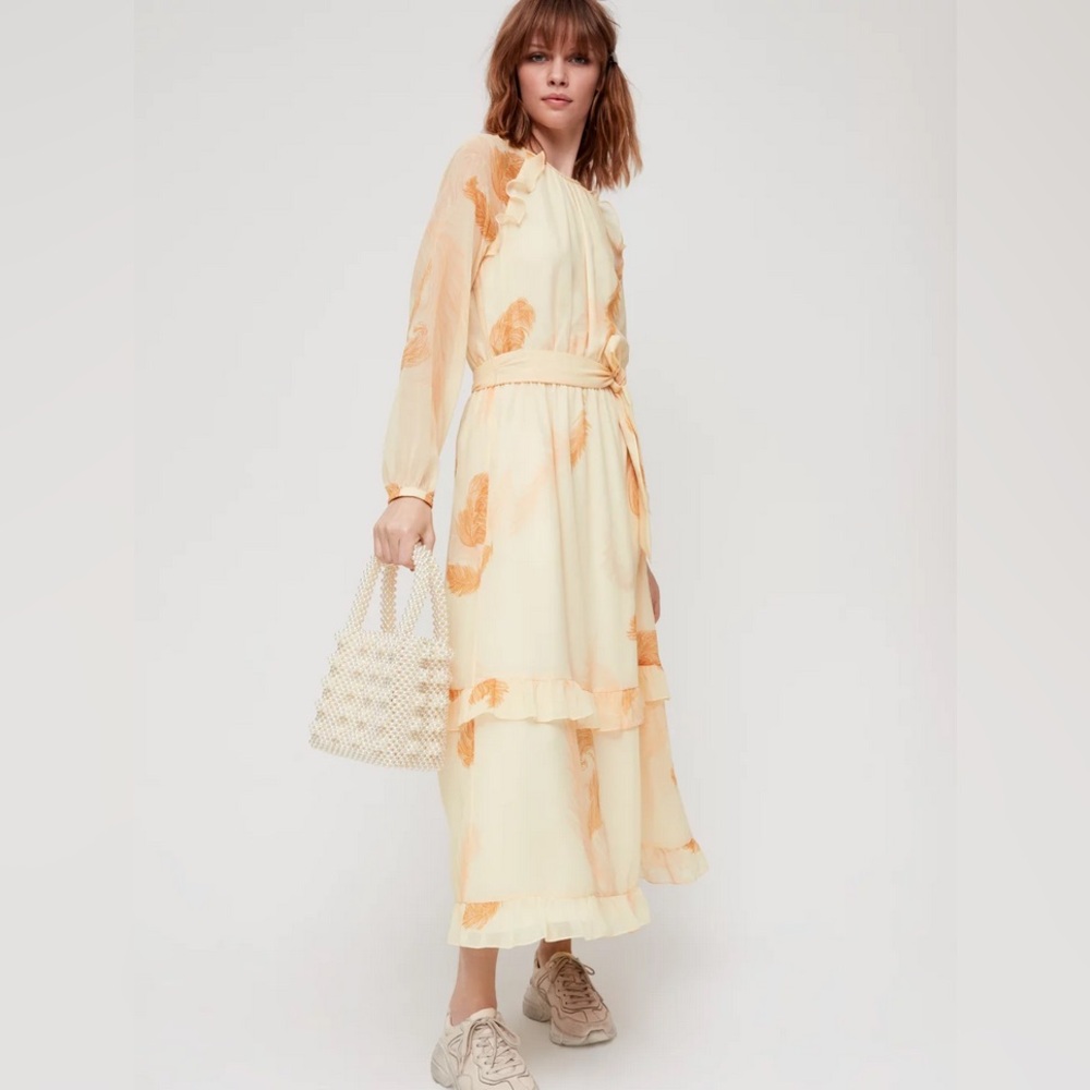 Little Moon Artizia Butter Yellow and little brown leaves Dress